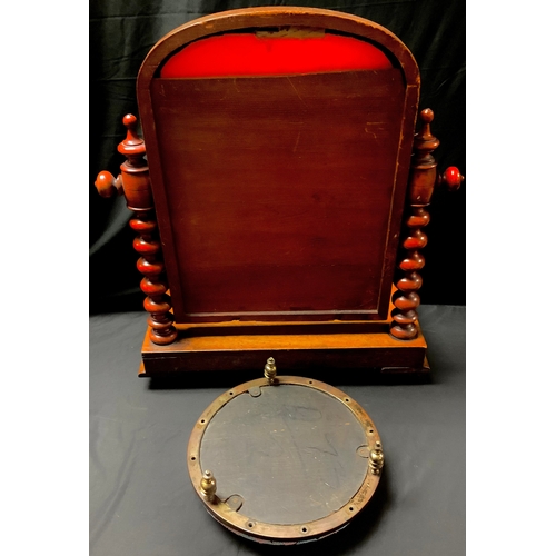 26 - A Victorian mahogany arched rectangular mirror, turned columns, 58cm high, c.1860;  a Victorian bead... 