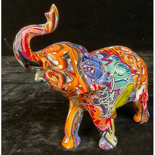 38 - A large Pop Art Graffiti elephant, 27cm high overall