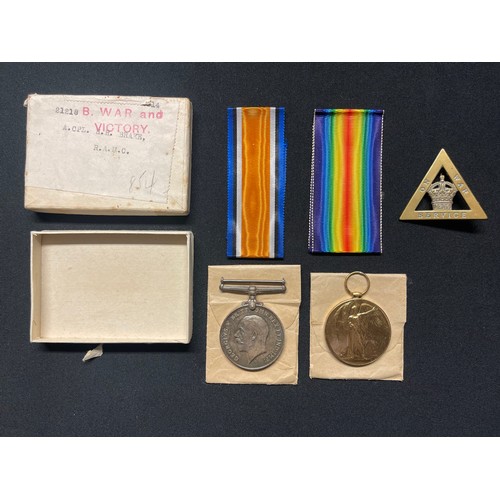 5004 - WW1 British War Medal and Victory Medal to 21218 A Cpl H H Brake, R.A.M.C complete in original box o... 