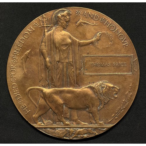 5012 - WW1 British Death plaque to Thomas Price.