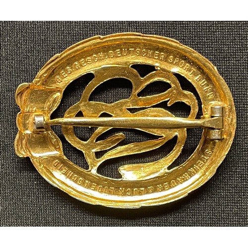 5023 - WW2 Third Reich Reichssportabzeichen DRL Sports badge in Gold complete with original award citation ... 