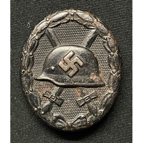 5075 - WW2 Third Reich Verwundetenabzeichen 1939 in Schwarz - Wound badge 1939 in Black. Maker marked 