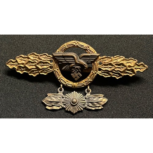 5092 - WW2 Third Reich Frontflugspange für Transportflieger in Gold mit Anhänger - Luftwaffe Transport Clas... 