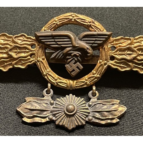 5092 - WW2 Third Reich Frontflugspange für Transportflieger in Gold mit Anhänger - Luftwaffe Transport Clas... 