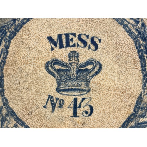 5098 - Victorian Royal Navy Mess No 43 earthenware plate. Young Head pattern. Blue and white transfer decor... 