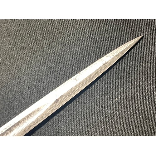 5099 - Imperial German Court Sword with Single Edged Fullered Damascus Blade 810mm in length. Has etched pa... 