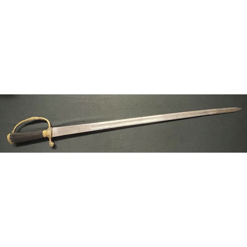 5105 - Hunting Sword with fullered blade 597mm in length, has remains of some engraved decoration showing W... 
