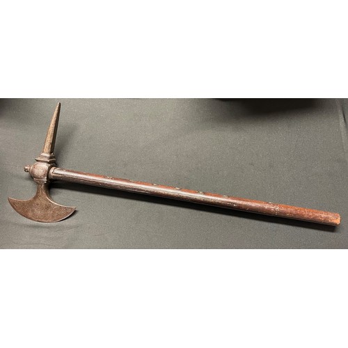 5107 - Indian Parashu Battle Axe 62cm in length with a single blade and spike point. Axe Head is covered in... 