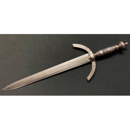 5108 - Dagger with double edged blade 265mm in length, large curved crossguard, steel grip with concentric ... 