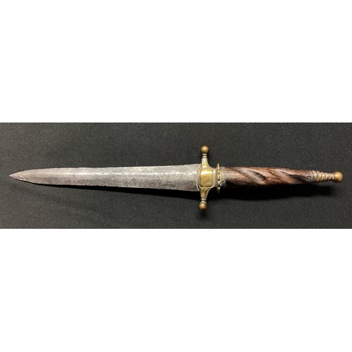 5109 - Plug Bayonet with double edged blade 195mm in length. Remains of some engraved decoration can be see... 