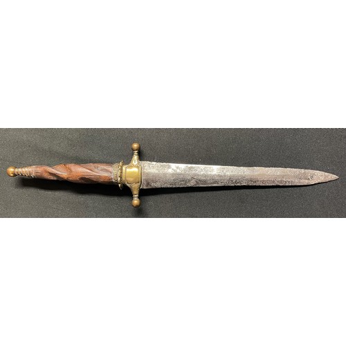 5109 - Plug Bayonet with double edged blade 195mm in length. Remains of some engraved decoration can be see... 