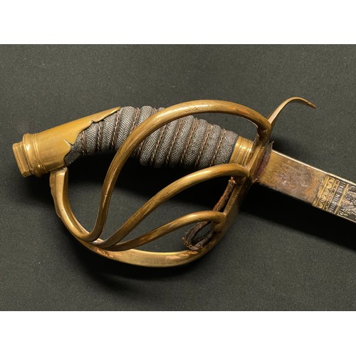 5112 - Imperial German Cuirassier Officers Sword with double fulleed blade 885mm in length, maker marked to... 
