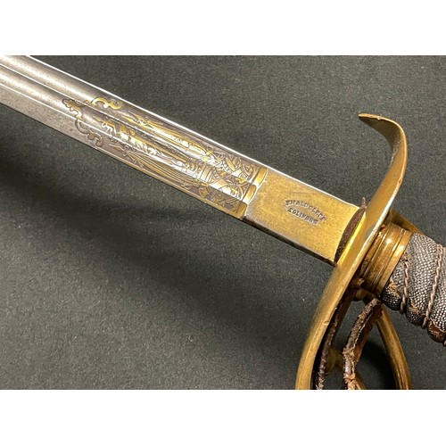 5112 - Imperial German Cuirassier Officers Sword with double fulleed blade 885mm in length, maker marked to... 