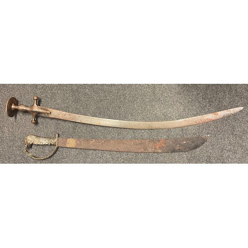 5113 - Indian Talwar Sword with curved plain balde 82cm in length with accountability number stamped to spi... 