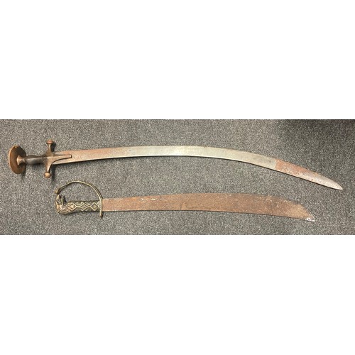 5113 - Indian Talwar Sword with curved plain balde 82cm in length with accountability number stamped to spi... 