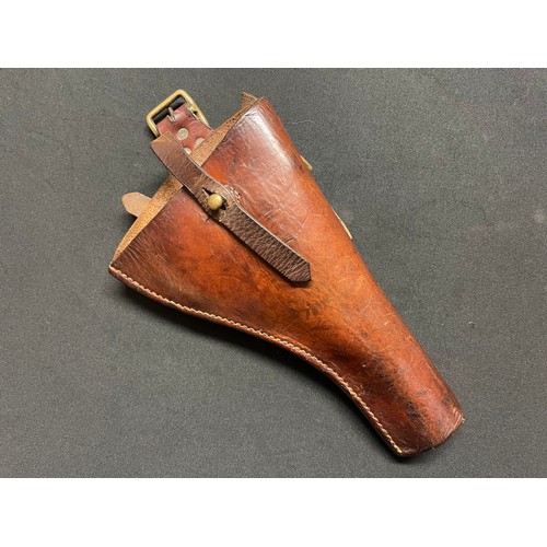 5122 - WW1 British Officers .455 Webley Revolver Open Top Holster. Maker maked and dated 