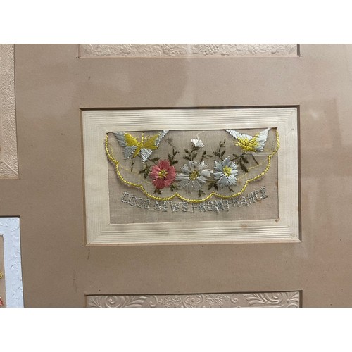 5124 - WW1 British Framed Silk Postcard collection in a period frame and comprising of 14 silk cards. Overa... 