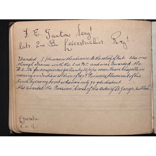 5126 - WW1 British Leicestershire Regiment Autograph Album compiled by Sgt B Pain of the Regimental Depot d... 