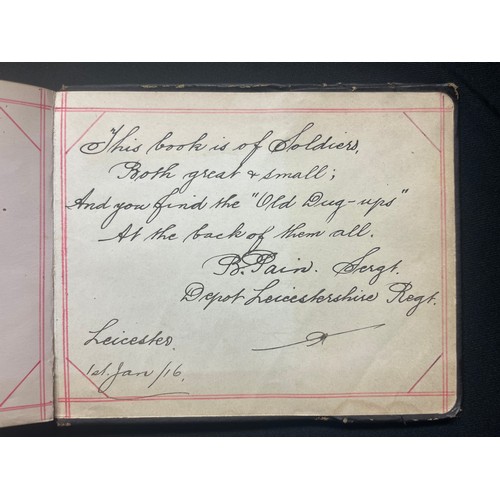 5126 - WW1 British Leicestershire Regiment Autograph Album compiled by Sgt B Pain of the Regimental Depot d... 