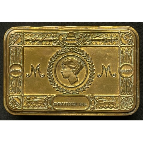 5138 - WW1 British Princess Mary's Gift Tin 1914. No contents. Has a hole drilled in the bottom.