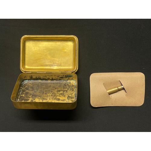 5141 - WW1 British Princess Mary's Gift Tin 1914 complete with card insert holding bullet pencil. Headstamp... 