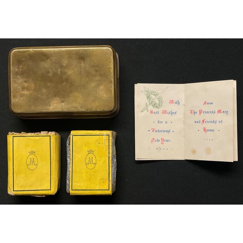 5143 - WW1 British Princess Mary's Gift Tin 1914 complete with original Cigarettes and Tobacco and 1915 Gre... 