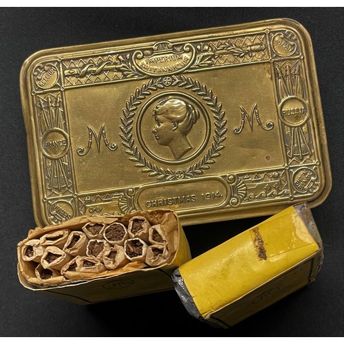 5143 - WW1 British Princess Mary's Gift Tin 1914 complete with original Cigarettes and Tobacco and 1915 Gre... 