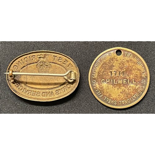 5148 - WW1 British WD Munitions Workers West Riding Works and Services Identity badge No.265 and a Chilwell... 