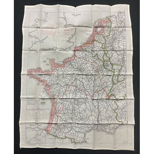 5159 - WW2 British RAF Silk Escape Map of France and Germany. Code letter 9C(a) / 9U/R. Double sided.