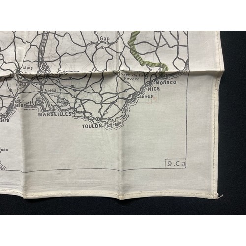 5159 - WW2 British RAF Silk Escape Map of France and Germany. Code letter 9C(a) / 9U/R. Double sided.