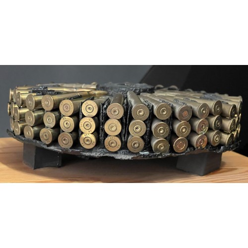 5169 - WW2 British RAF Relic Vickers K Gun Magazine loaded with INERT .303 rounds. Mounted on a wooded disp... 