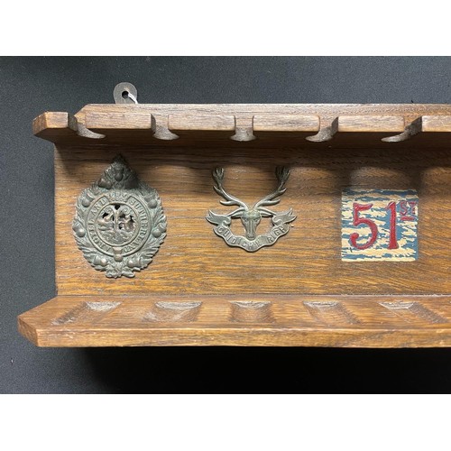 5171 - WW2 British Trench Art 51st Highland Division wooden pipe rack with painted divisional insignia and ... 