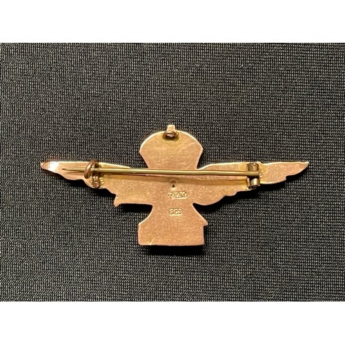 5202 - WW2 British RAF Sweetheart Brooch in 9ct Gold with enamel inlay. Marked 9Ct along with makers mark 