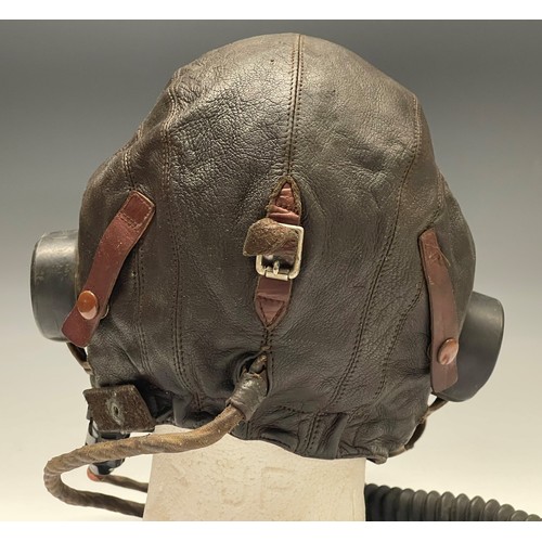 5218 - WW2 British RAF C Type Fling Helmet complete with headsets and wiring loom with jack plug together w... 