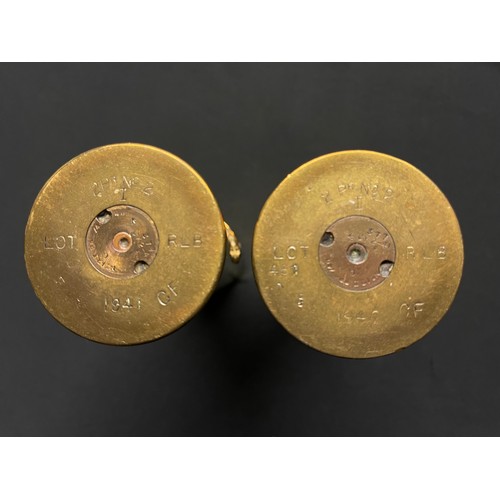 5220 - WW2 British Trench Art 2prd shell cases with Notts & Derby Sherwood Foresters cap badges affixed. Da... 