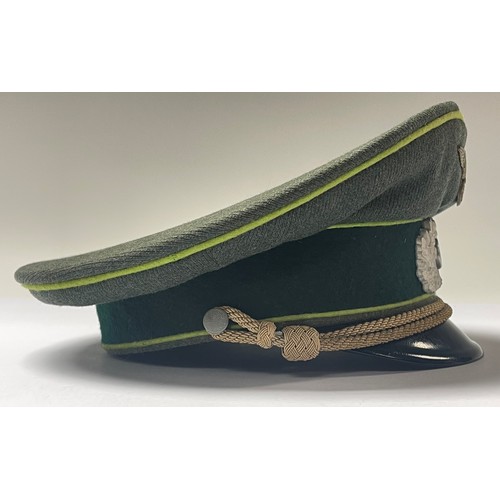 5233 - WW2 Third Reich Heer Officers Schirmmutze Peaked Cap. Panzer Grenadiers Green waffenfarbe piping. Ma... 