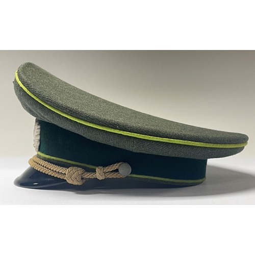 5233 - WW2 Third Reich Heer Officers Schirmmutze Peaked Cap. Panzer Grenadiers Green waffenfarbe piping. Ma... 