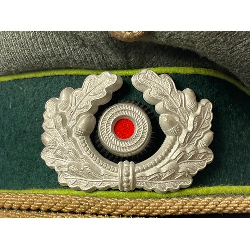 5233 - WW2 Third Reich Heer Officers Schirmmutze Peaked Cap. Panzer Grenadiers Green waffenfarbe piping. Ma... 