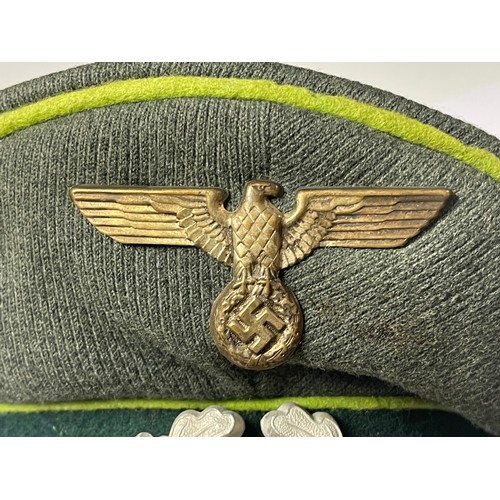 5233 - WW2 Third Reich Heer Officers Schirmmutze Peaked Cap. Panzer Grenadiers Green waffenfarbe piping. Ma... 