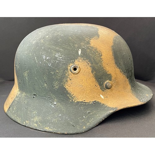 5234 - WW2 Third Reich Heer M40 Stalhelm Steel Hemet with camo finish. Thick brush painted field grey with ... 