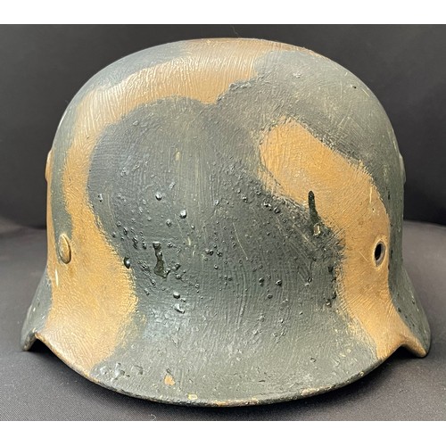 5234 - WW2 Third Reich Heer M40 Stalhelm Steel Hemet with camo finish. Thick brush painted field grey with ... 