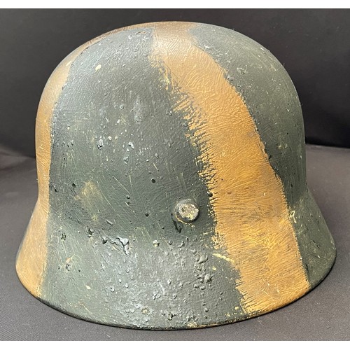 5234 - WW2 Third Reich Heer M40 Stalhelm Steel Hemet with camo finish. Thick brush painted field grey with ... 