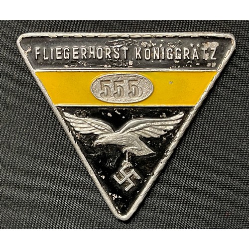 5240 - WW2 Third Reich Luftwaffe Fliegerhorst Koniggratz identity badge: Luftwaffe Marksmans lanyards badge... 