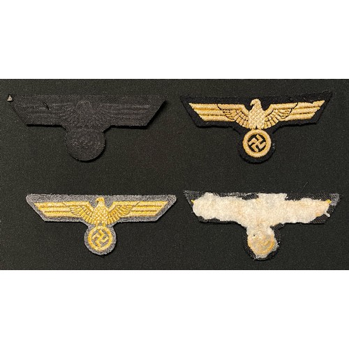 5246 - WW2 Third Reich Kriegsmarine Breast Eagles: a collection of four different machine embroidered eagle... 