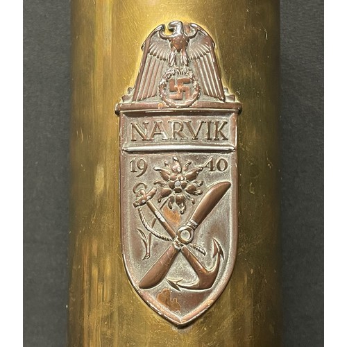 5248 - WW2 Third Reich Narvik Sheild which has been affixed to a brass starter cartridge case. Shield is an... 