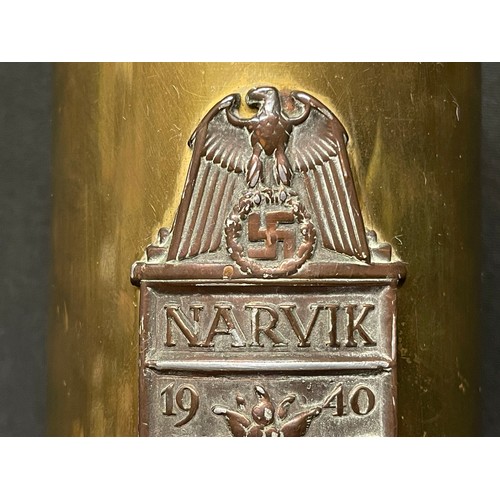 5248 - WW2 Third Reich Narvik Sheild which has been affixed to a brass starter cartridge case. Shield is an... 