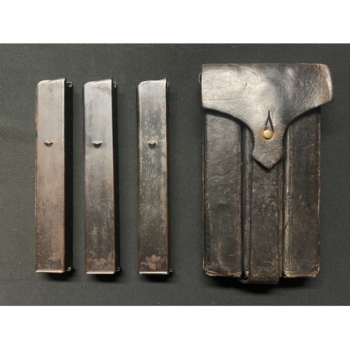 5252 - WW2 Third Reich German/ Austrian Steyr MP34 Magazines x 3 in original black leather pouch. All magaz... 