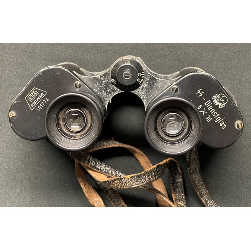 5262 - WW2 Third Reich Rare Waffen SS issue 6x30 Dienstglas Binoculars maker RUKA Rathenow, serial number 1... 