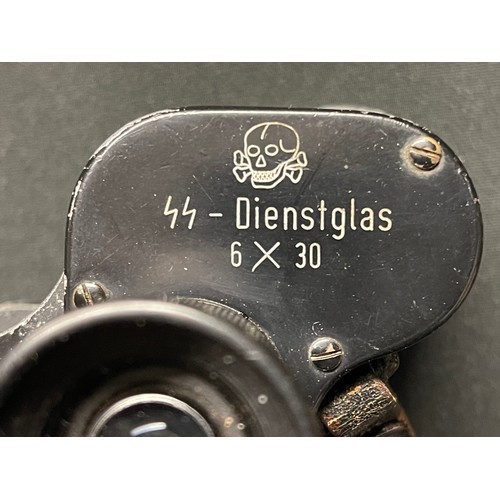 5262 - WW2 Third Reich Rare Waffen SS issue 6x30 Dienstglas Binoculars maker RUKA Rathenow, serial number 1... 