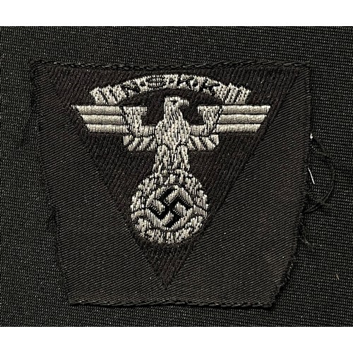 5263 - WW2 Third Reich unissued Nationalsozialistisches Kraftfahrkorps NSSK Bevo flatwire cap badge on blac... 